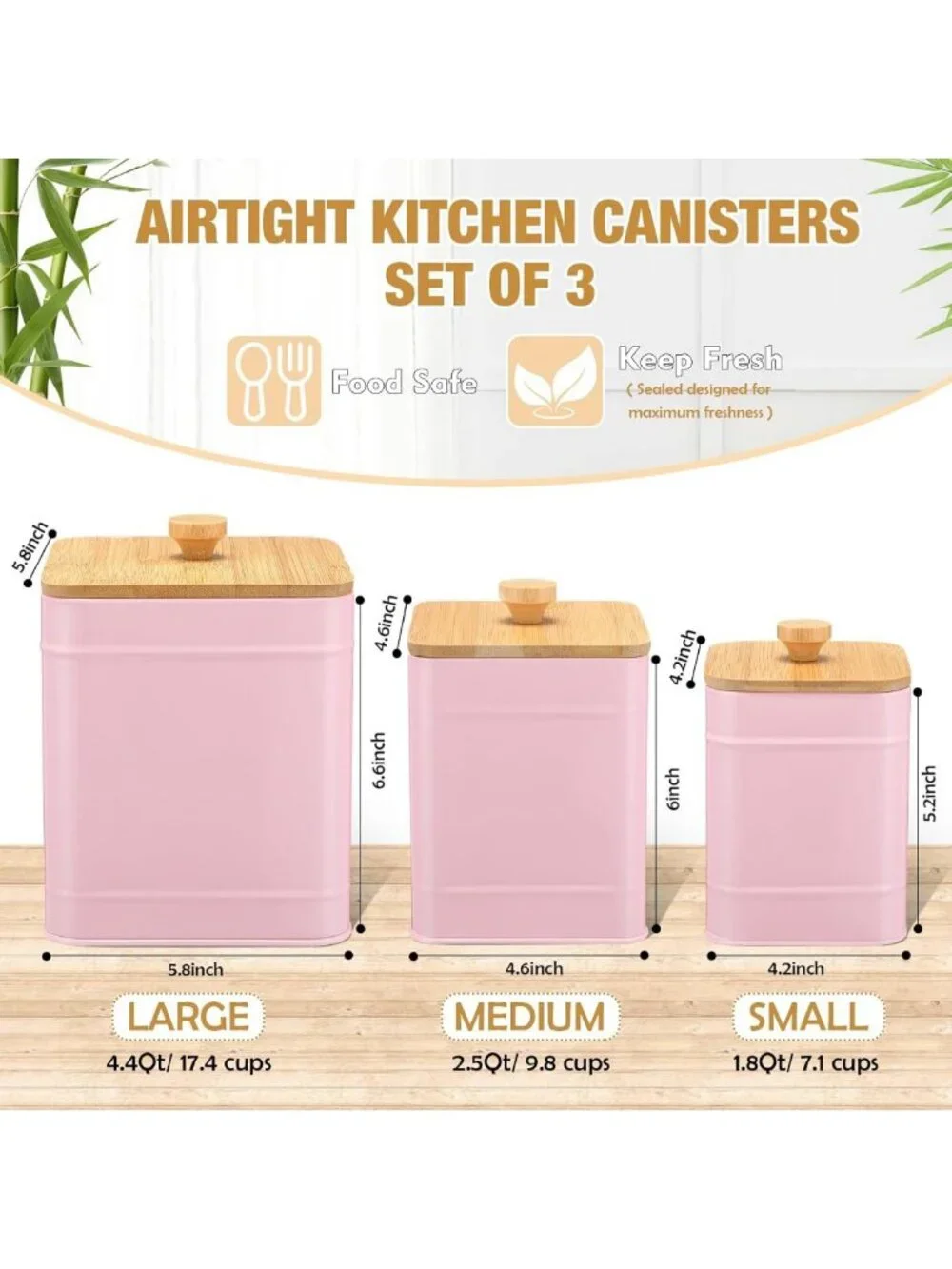 Stylish Pink Kitchen Canisters Set of 3 - Metal Storage Containers with DIY